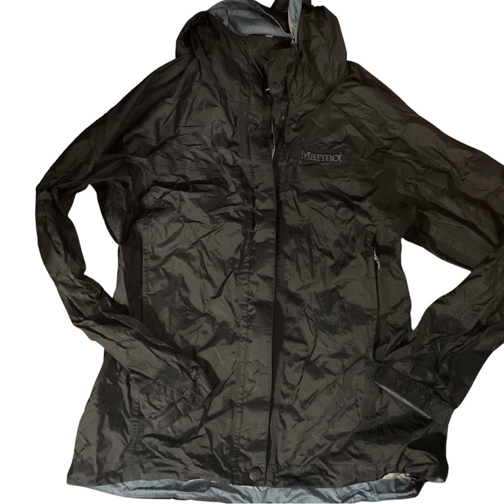 Marmot black hooded outdoor rain jacket/shell